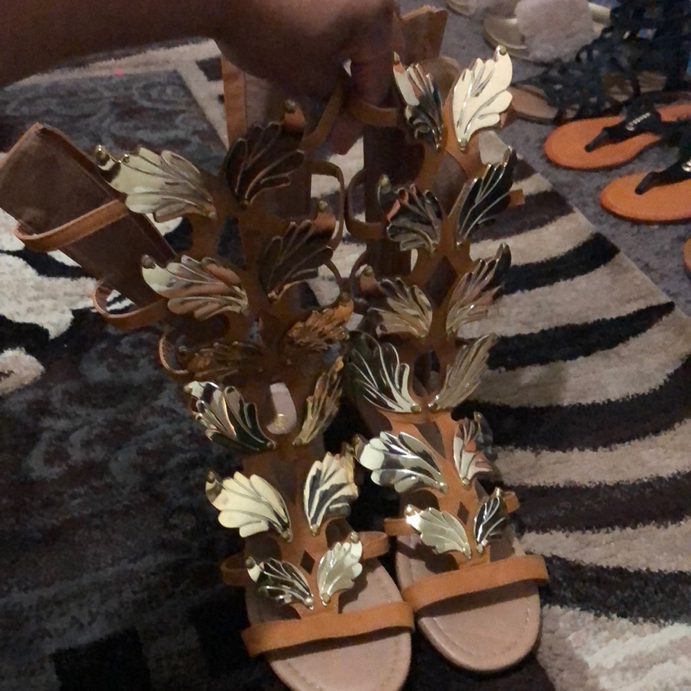 Tall butterfly wing gladiator sandals